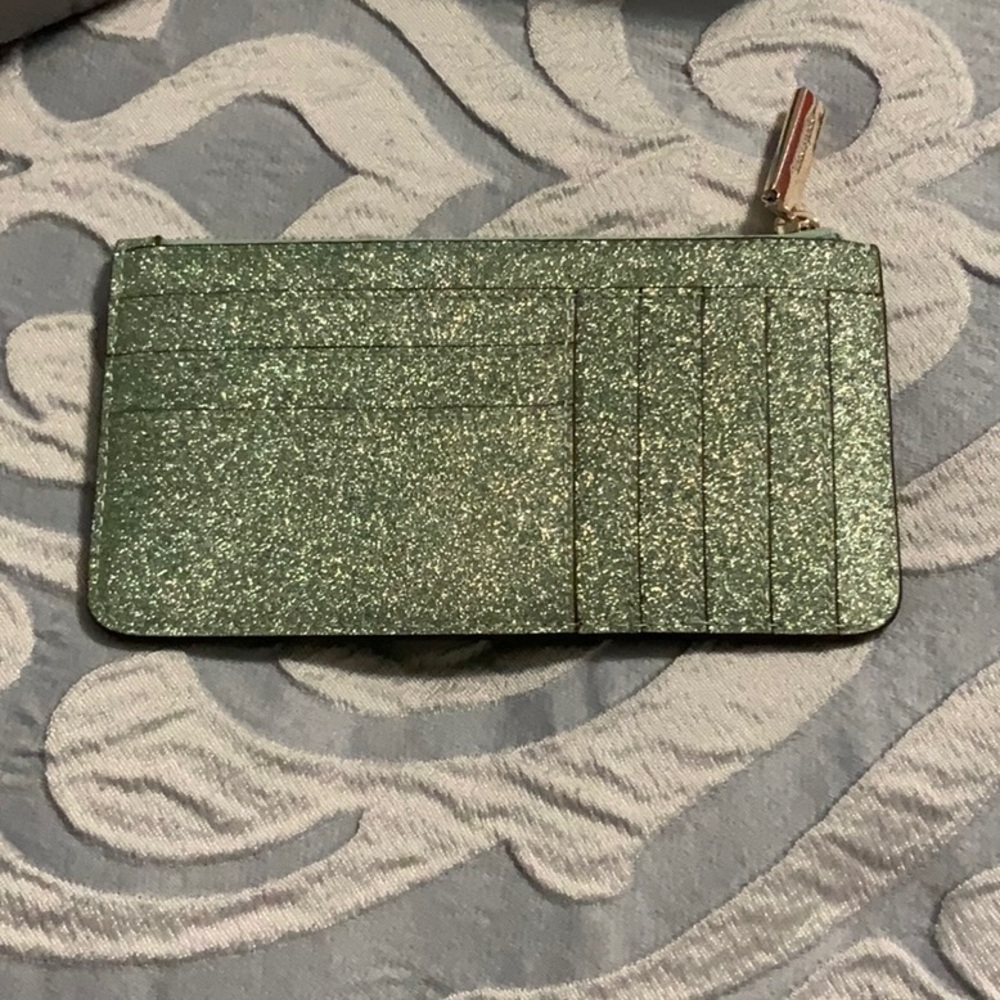 Kate Spade NWT Mini Tote Green Gold Glitter Bag, Wallet, Card Case Retail$580 - Picture 13 of 14